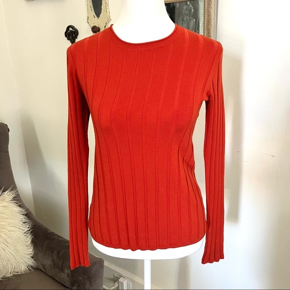 Everlane Burnt Orange Small Ribbed Wool Long Sleeve blouse - Picture 2 of 7
